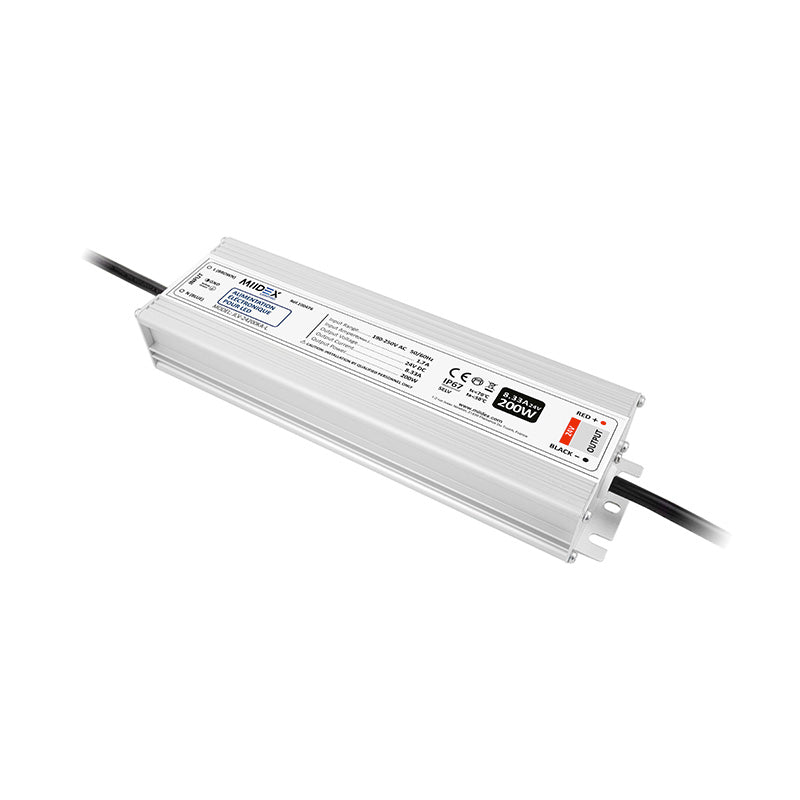 MIIDEX – Alimentation LED 24V DC 200W 8,33A IP67 non dimmable - Réf : 100476
