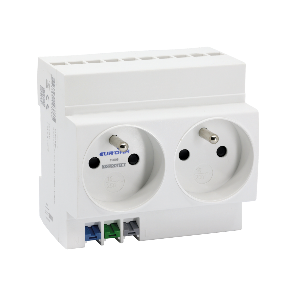 EUR'OHM – Prise de courant double 16A/230V 2P+T modulaire connexion rapide - Réf : 19098