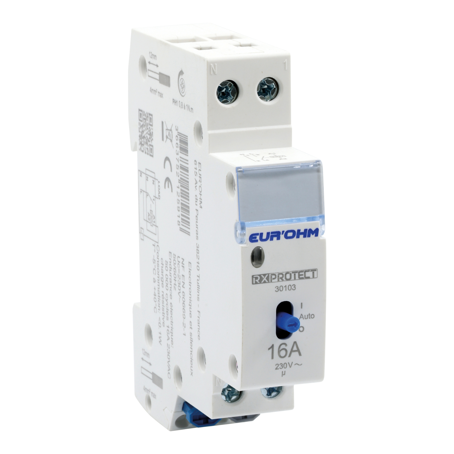 Eur'Ohm – Contacteur J/N 16A 1P+N 1F – Réf : 30103