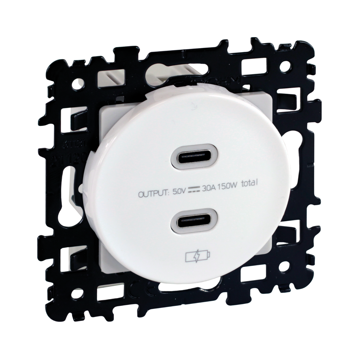 EUR'OHM – SQUARE - Chargeur double USB-C 16W blanc - Réf : 60235