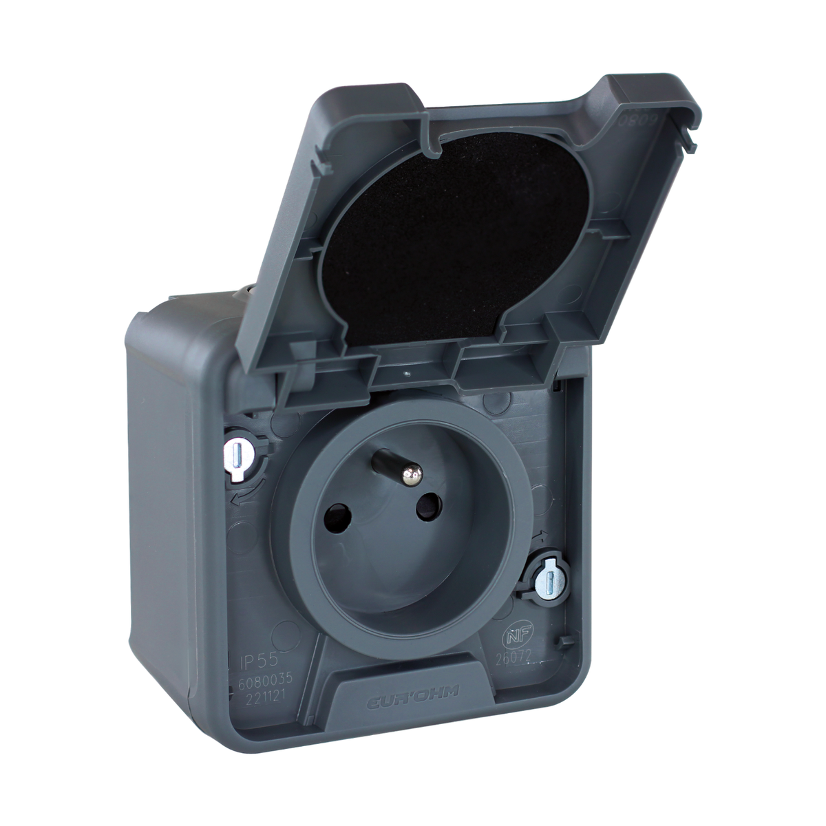 EUR'OHM – OXXO - Prise 2P+T 16A saillie étanche IP55 gris - Réf : 60840