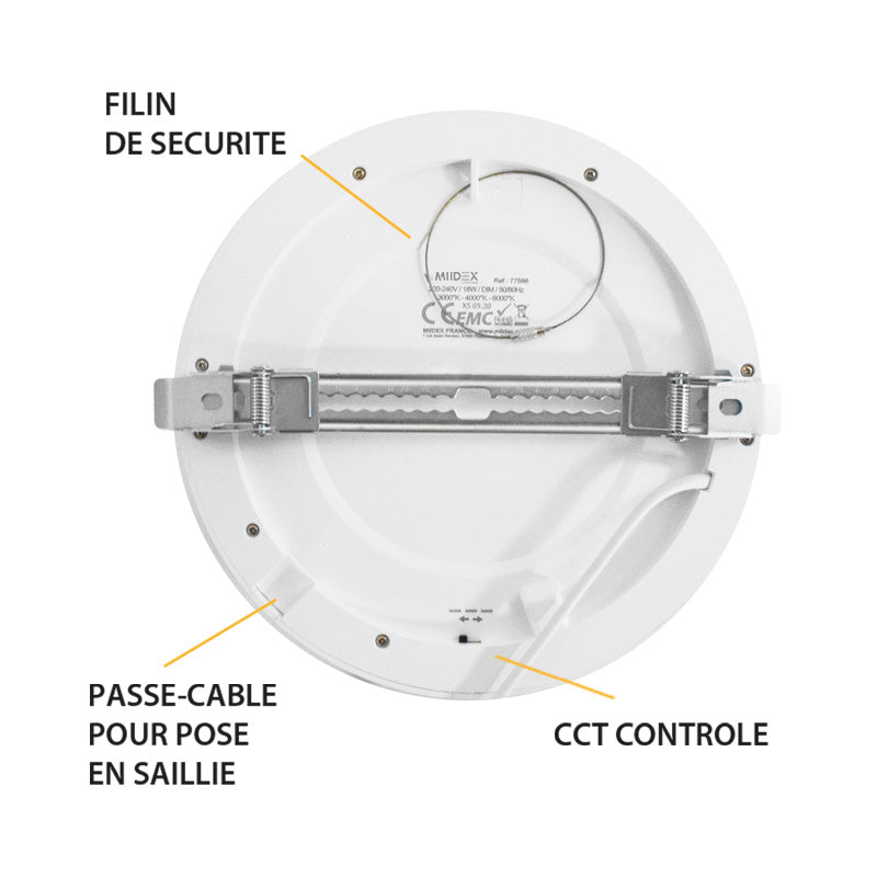 MIIDEX – ALDEBARAN - Plafonnier LED Ø220mm 18W CCT 3000/4000/6500K encastrable ou saillie blanc - Réf : 77565