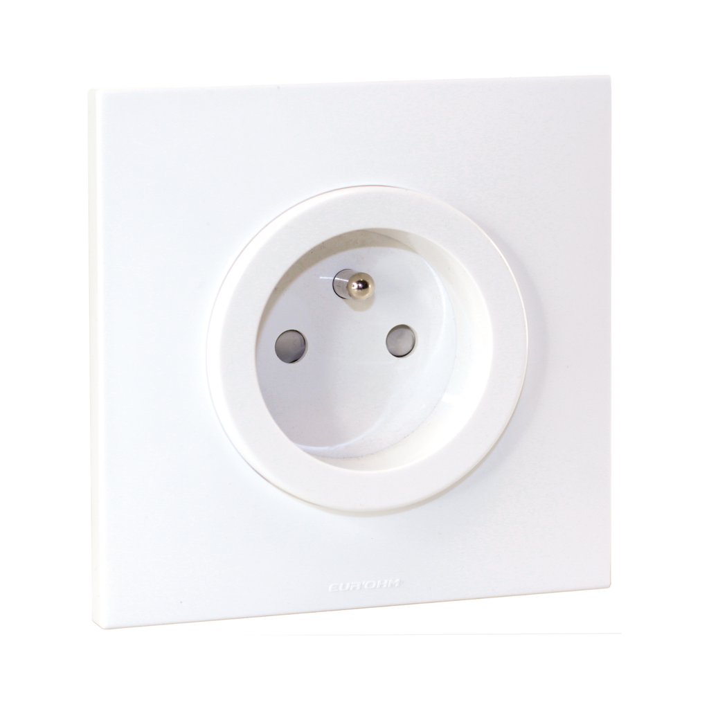EUR'OHM – SQUARE EASY - Prise 2P+T 16A complète avec plaque et griffes blanc - Réf : 91100401