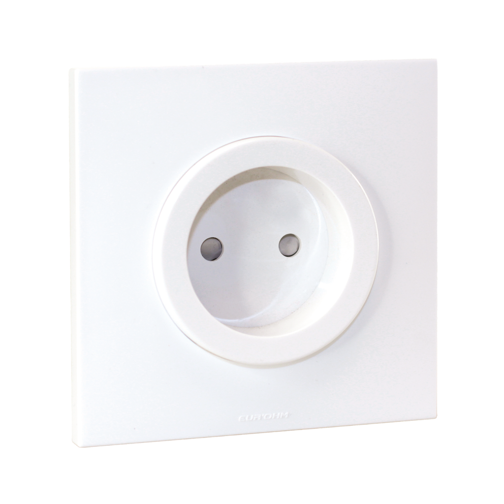 EUR'OHM – SQUARE EASY - Prise 2P 16A complète avec plaque et griffes blanc - Réf : 91180001