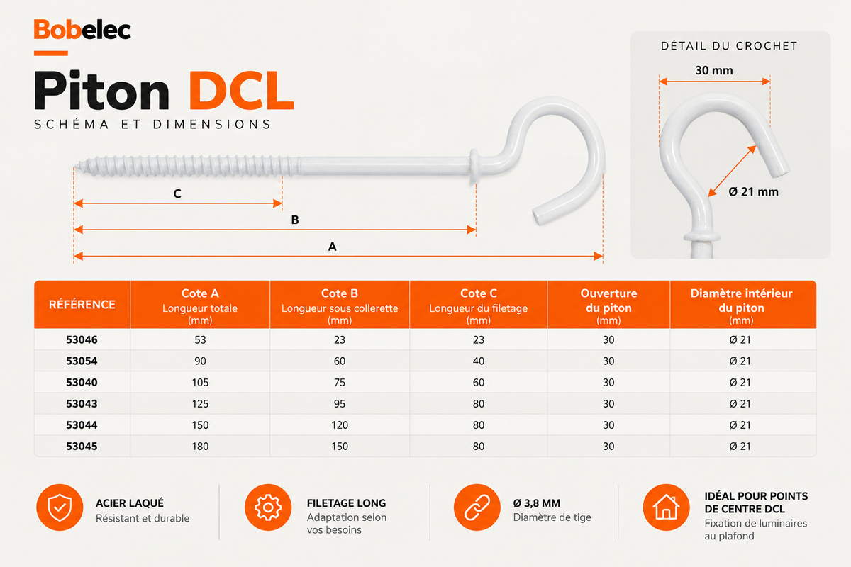EUR'OHM – Piton DCL Ø3,8mm longueur 105mm - Réf : 53040